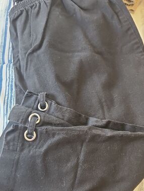 Women's Black Capri Pants with Metal Eyelets
